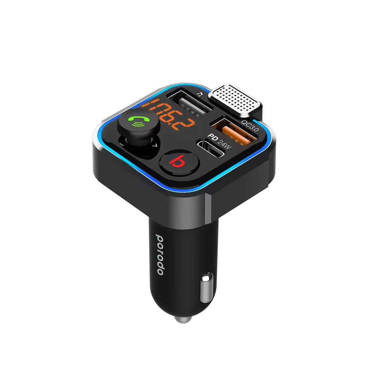 Porodo Smart car charger FM Transmitter With 24W PD Port