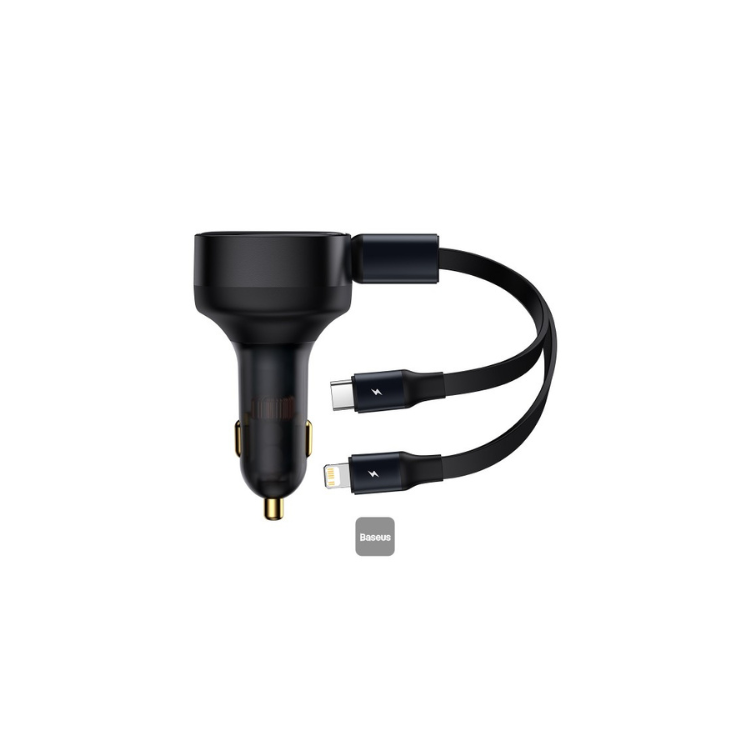 Baseus Enjoyment Retractable 2-in-1 Car Charger C+L 30W Black